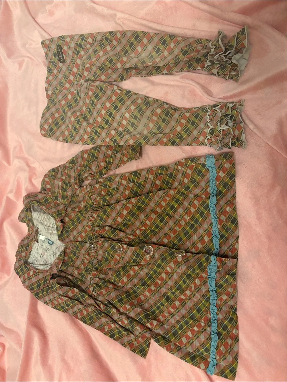Matilda Jane Girls Plaid Tunic & Ruffle Leggings - Green, Pink, Blue
